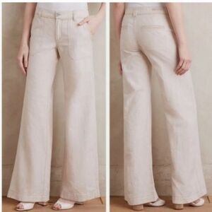 Pilcro and the Letterpress Beige Linen and Cotton Wide Leg Pants size 10 NWT
